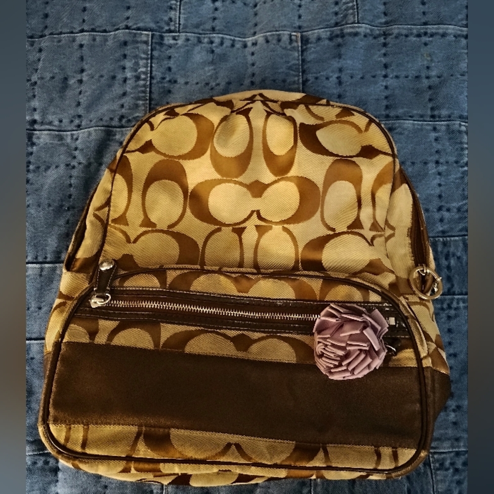 Authentic Coach Brown and Tan Backpack with Signature Design